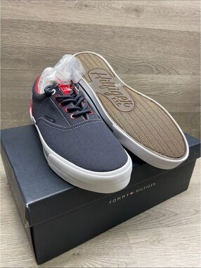 Tommy Hilfiger Dark Blue Canvas Sneakers with Red Trim and White Sole #251